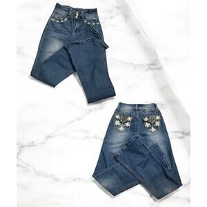 Y2K Love You Denim Blue Jeans Sparkly Embellished McBling Bedazzled Sz 5/6